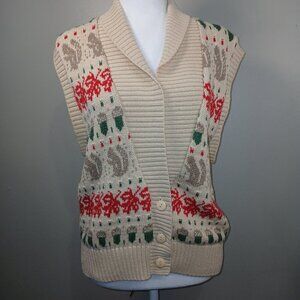 VINTAGE THE VILLAGER 80S SWEATER VEST SHAWL NECK WOMENS MEDIUM CREAM